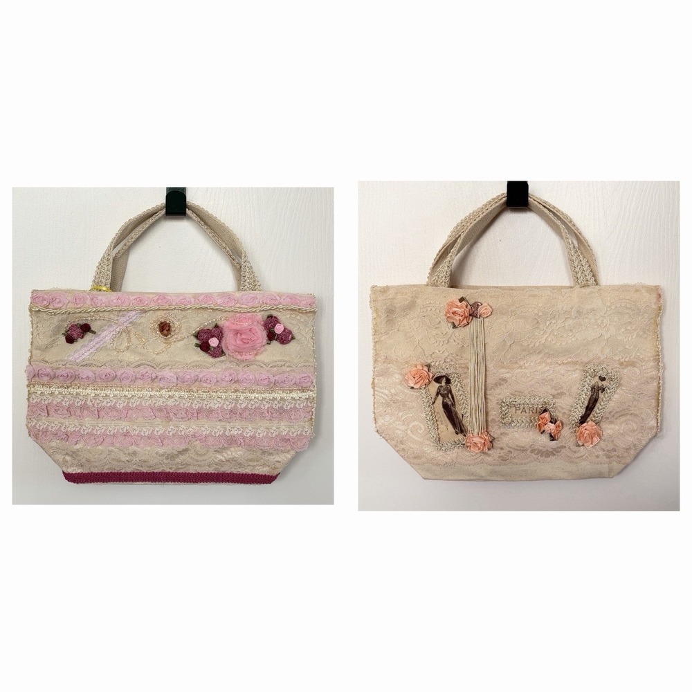 Vintage Y2K Victorian Lace Tote Purse Cameo Roses Paris Cottagecore Boutique